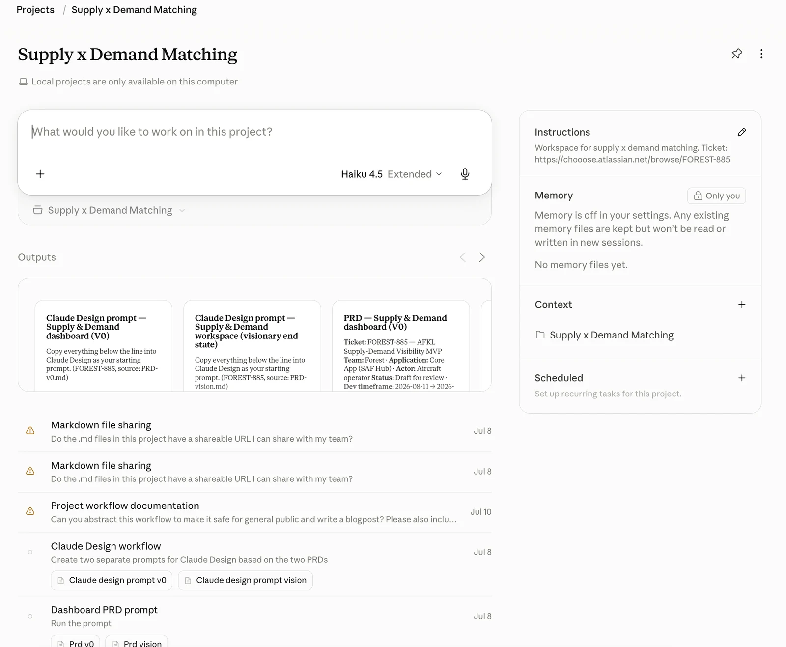 During my time at Chooose, I have also been experimenting heavily with various agentic design tools and workflows. In this example, I first asked Claude to gather all the relevant feature-related documentation from across Slack, Notion, JIRA, GoogleDocs and other resources. I then asked a separate agent to spin-off three new agents - one to write a “vision” PRD, one to write the “v0” PRD, and 1 to check whether the PRDs matched our existing technical infrastructure and primitives, and provide feedback to the PRD agents if it hadn’t.