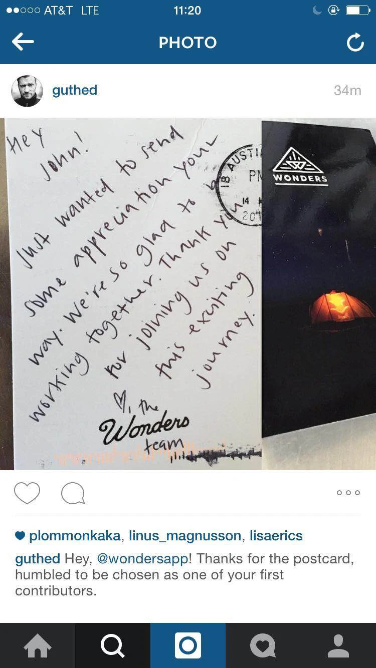 Doing things that do not scale: sending postcards to early content contributors.